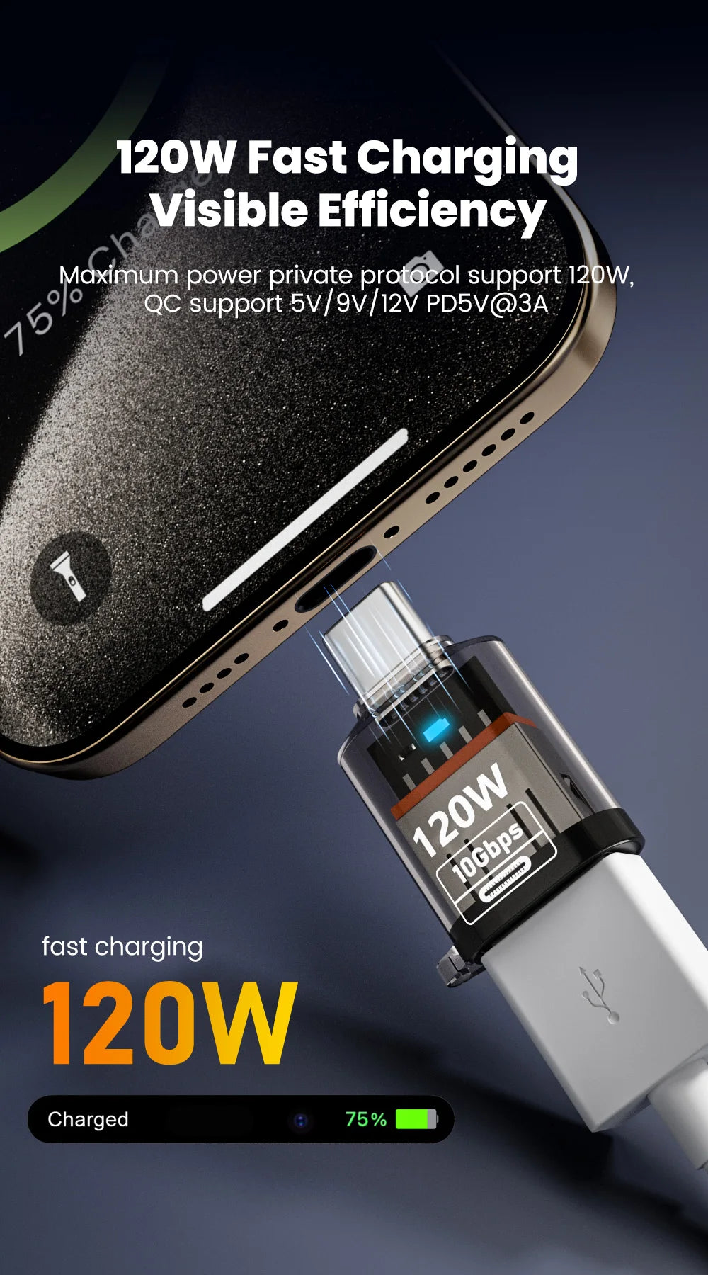 120W Fast Charging USB 3.2 to Type C Adapter OTG 10GB High Speed Data Audio Transfer For PC Tablet Xiaomi Huawei USB C Converter