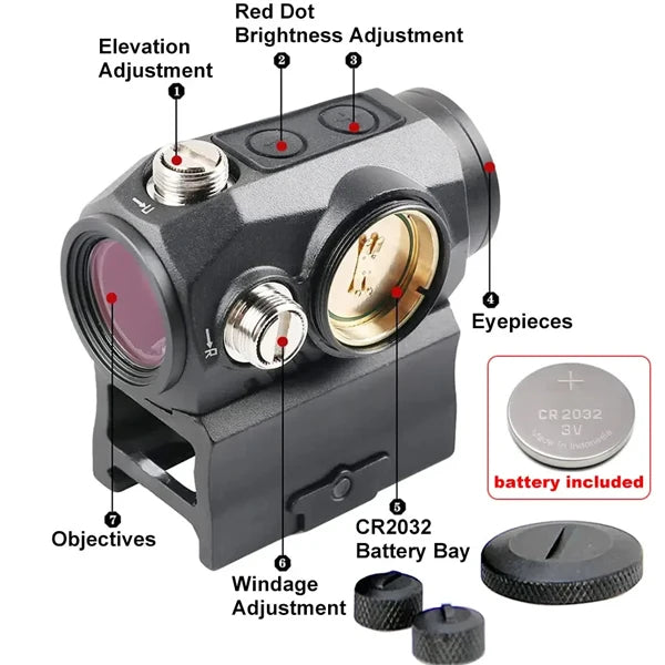 Tactical  1x20mm Compact 2 MOA Red Dot Sight with Low Riser and Co-witness Picatinny Mount for Hunting Scope 52010