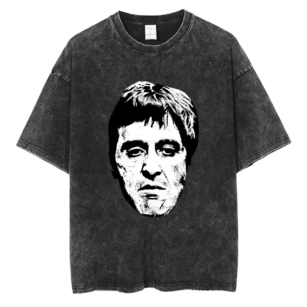 90s Classic Gangsters Movie Scarface Print T-shirts Tony Montana Al Pacino Vintage Washed Cotton Tshirt Men Women Rock T Shirts