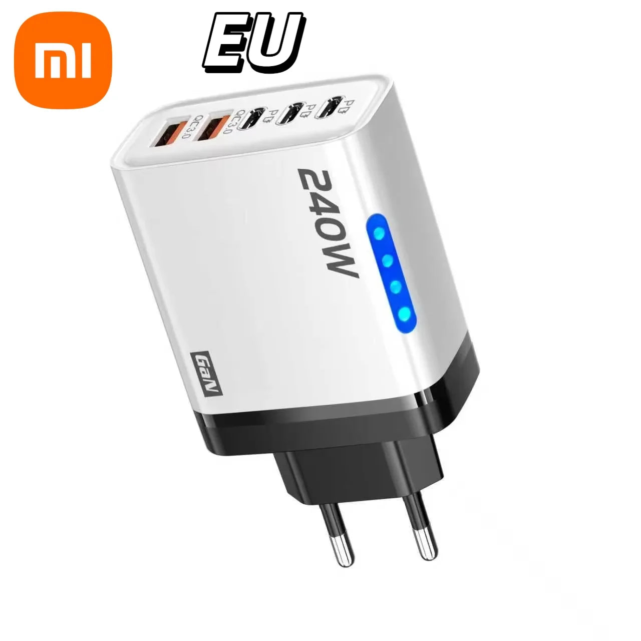 Xiaomi 5 in 1 240W  GaN Fast Charger With LED Light 2USB+3Type-C Multi Port Phone Charging Head For iPhone Huawei Laptop Tablets