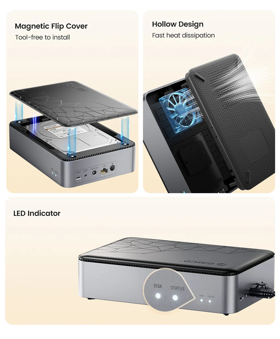 ORICO Private Cloud Nas Network Storage Server Personal Home Automatic Backup 2.5/3.5"SATA HDD Case External Hard Disk Enclosure