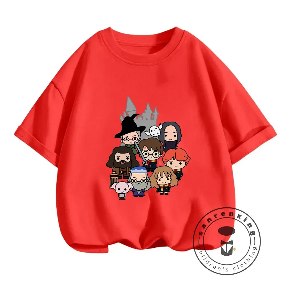 2025 Harries Children T-Shirt Magic Movie Clothes Potters Kawaii Anime Kid Boy Girl Tee Shirts Casual Tops Fashion Short Sleeve
