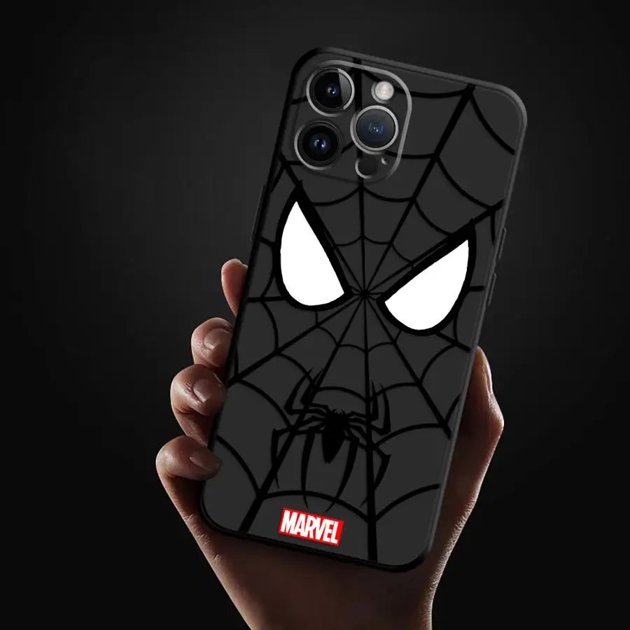 Marvel Spiderman Phone Case for iPhone 14 Pro 11 Pro 15 ProMax XS Max 7 8 Plus 13 Mini 12 16 SE XR Black Soft Cover