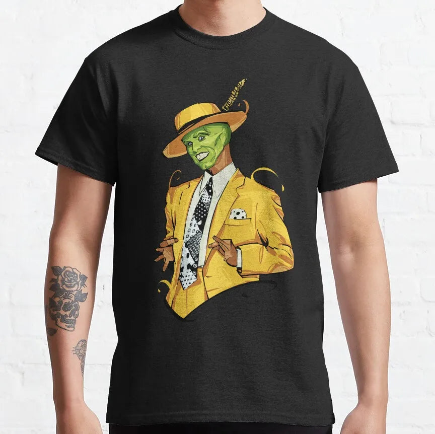 The Mask Retro Movie T Shirts for Men Pure Cotton Vintage Funny T-Shirt Jim Carrey Tee Shirt Short Sleeve Clothes Birthday Gift