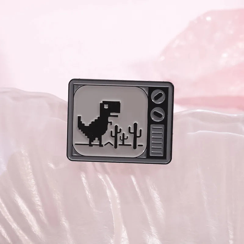 Cartoon Pixel Dinosaur Tv Brooch Pin Retro Funny Terror Fixed Decor Alloy Badge Backpack Clothing Jewelry Gift For Kid Wholesale