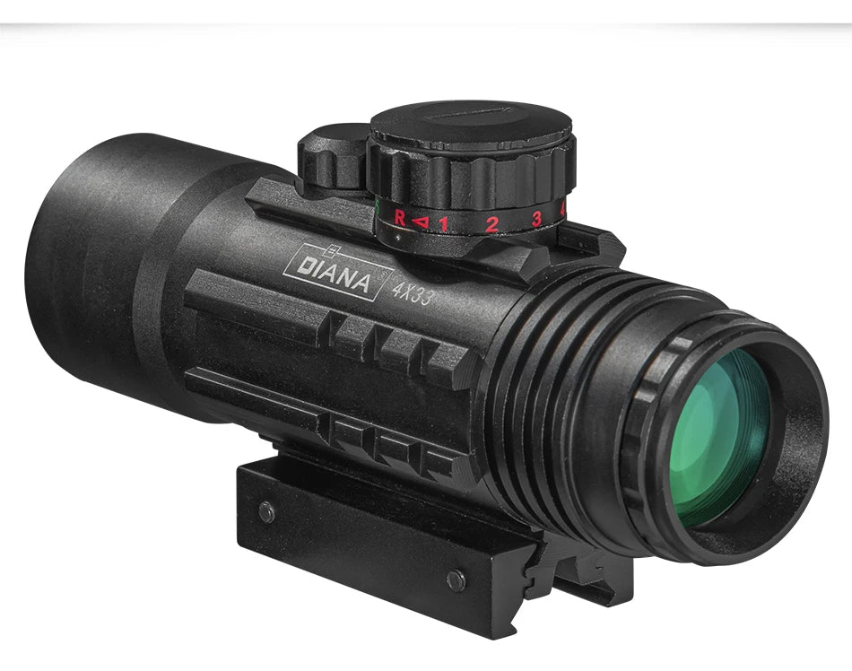 DIANA 4X33 Red and Green Dot Scope Tactical Optical Rifle Scope with rails for 11 / 20mm Orbital Rifle Scope