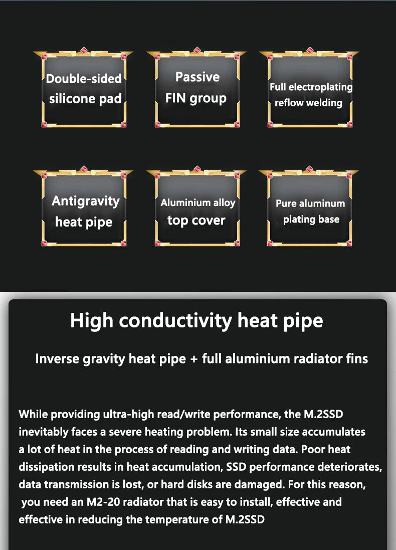 COOLLEO HR-09 M.2 2280 SSD Heatsink Fully Electroplated Reflow Welding AGHP HeatPipe 2280 NVMe SSD Cooler