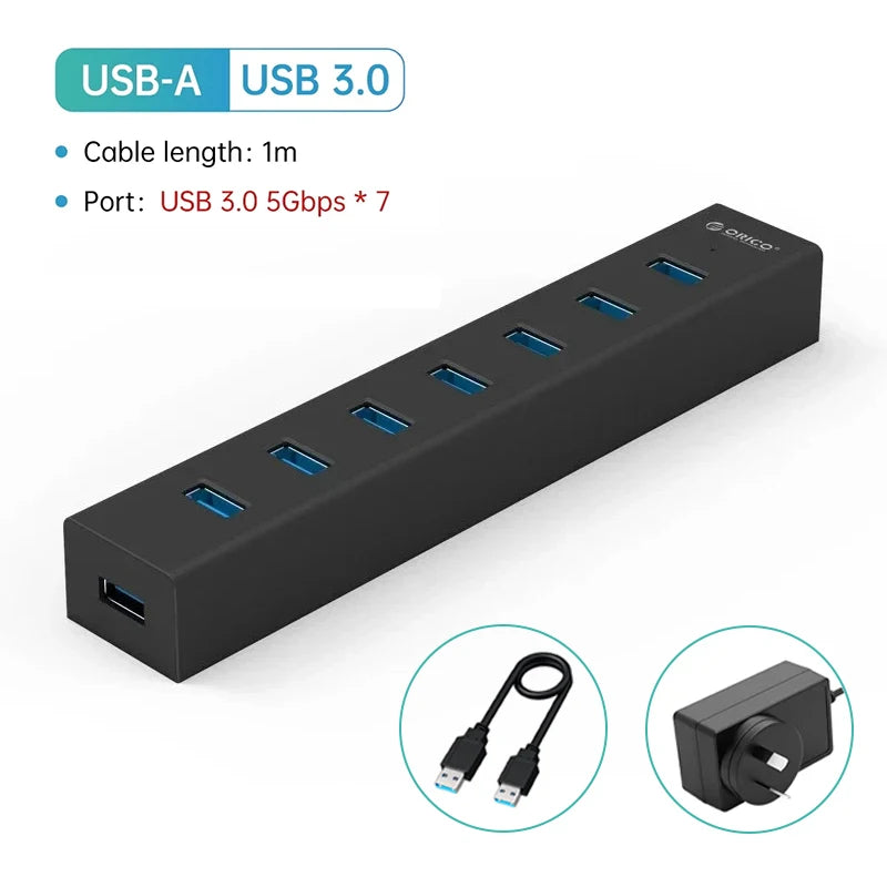 ORICO USB 3.0 Hub 7-port USB3.0 High-speed Transmission HUB Portable USB with Power Distributor Suitable for Laptop MacBook Pro