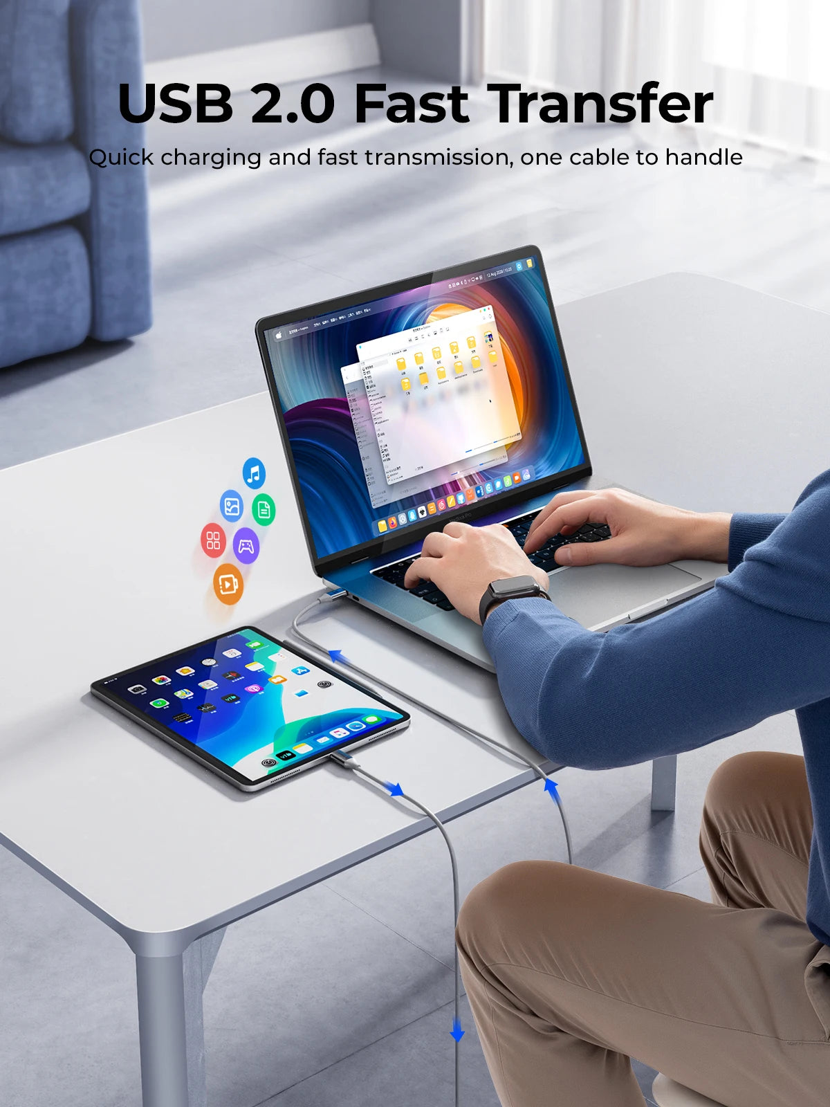 ORICO 100W USB C Cable Fast Charging Type C to USB C 20V5A Woven Design with Strip for iPhone15 Pro Max Huawei Mate 60 Xiaomi