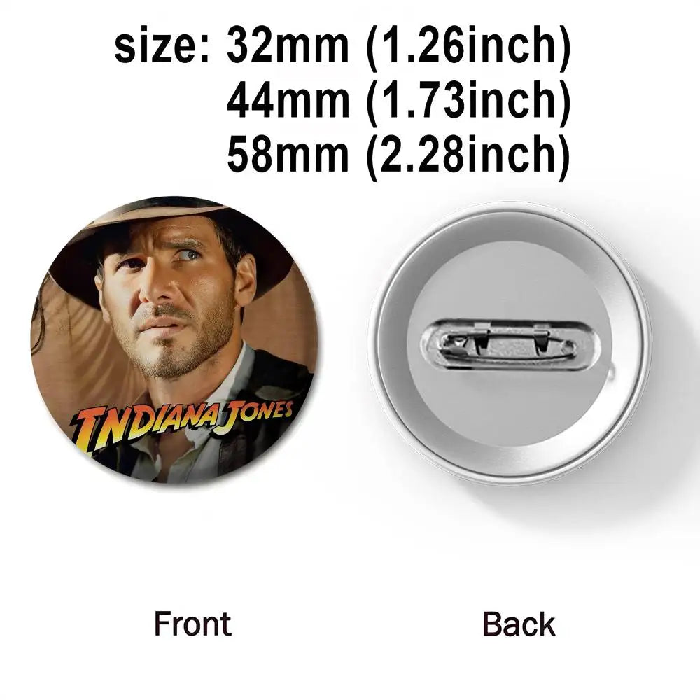 Classic Movie I-Indiana J-Jones Badges Round Exquisite Badge Brooches Creative Pins For Clothes Hat Backpack Gift Accessories