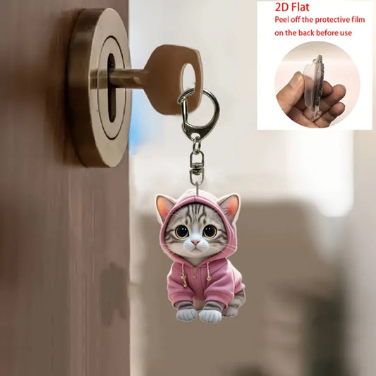 Cute Cartoon Cat Acrylic Keychain - Waterproof, Durable, Python Hook Clasp, Perfect Gift for Family and Friends