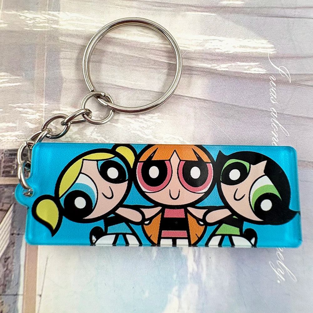 Cartoon Girl Keychain Powerpuff-Animation Keyring Fans Gift Cute Comic Character Peripheral Key Tag Accessories Collection