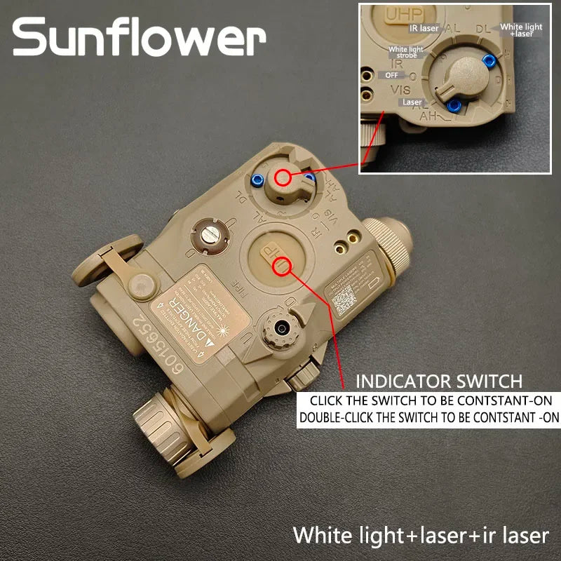 Tactical PEQ15 Red Green IR Laser Dot Sight Aiming Laser White LED Scout Light For 20mm Rail Airsoft Hunting Weapon Light PEQ-15