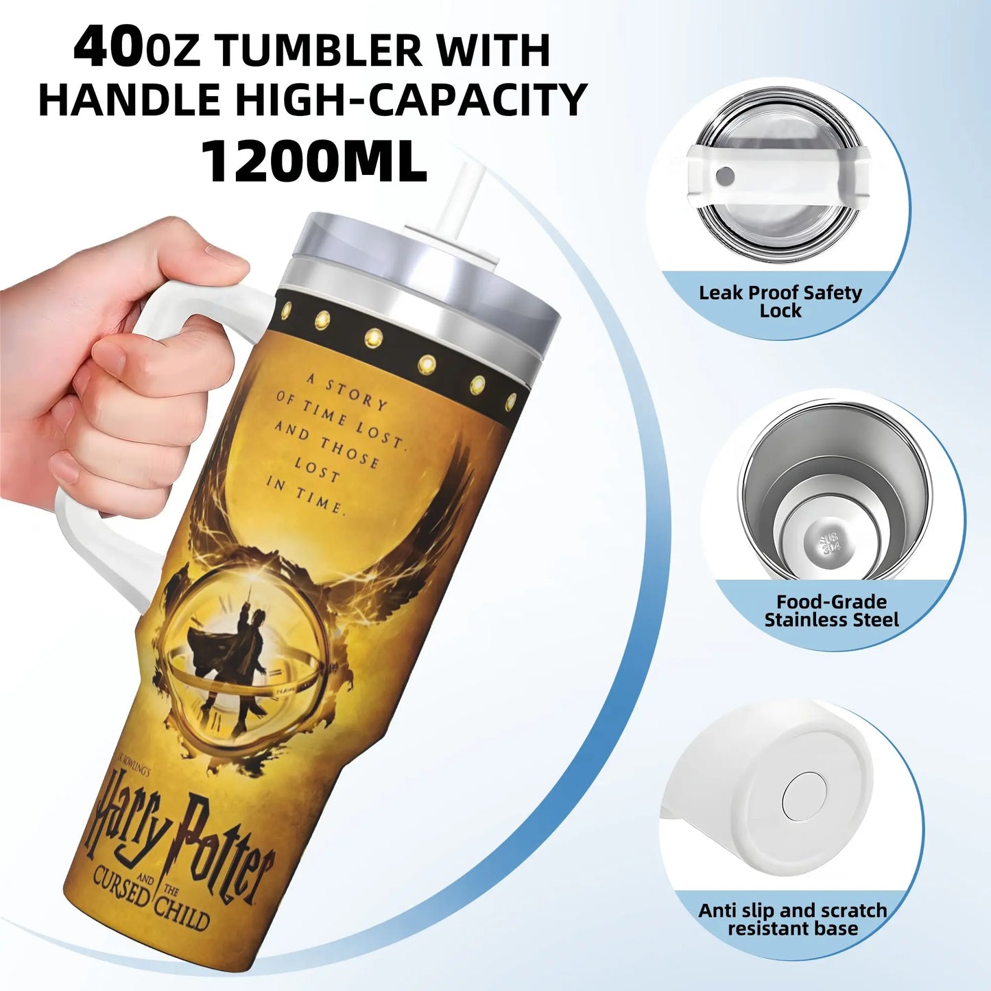 H-HARRY Movie Car Mugs With Straws  P-POTTER Travel Cold and Hot Water Bottle Portable Large Capacity Coffee Mug