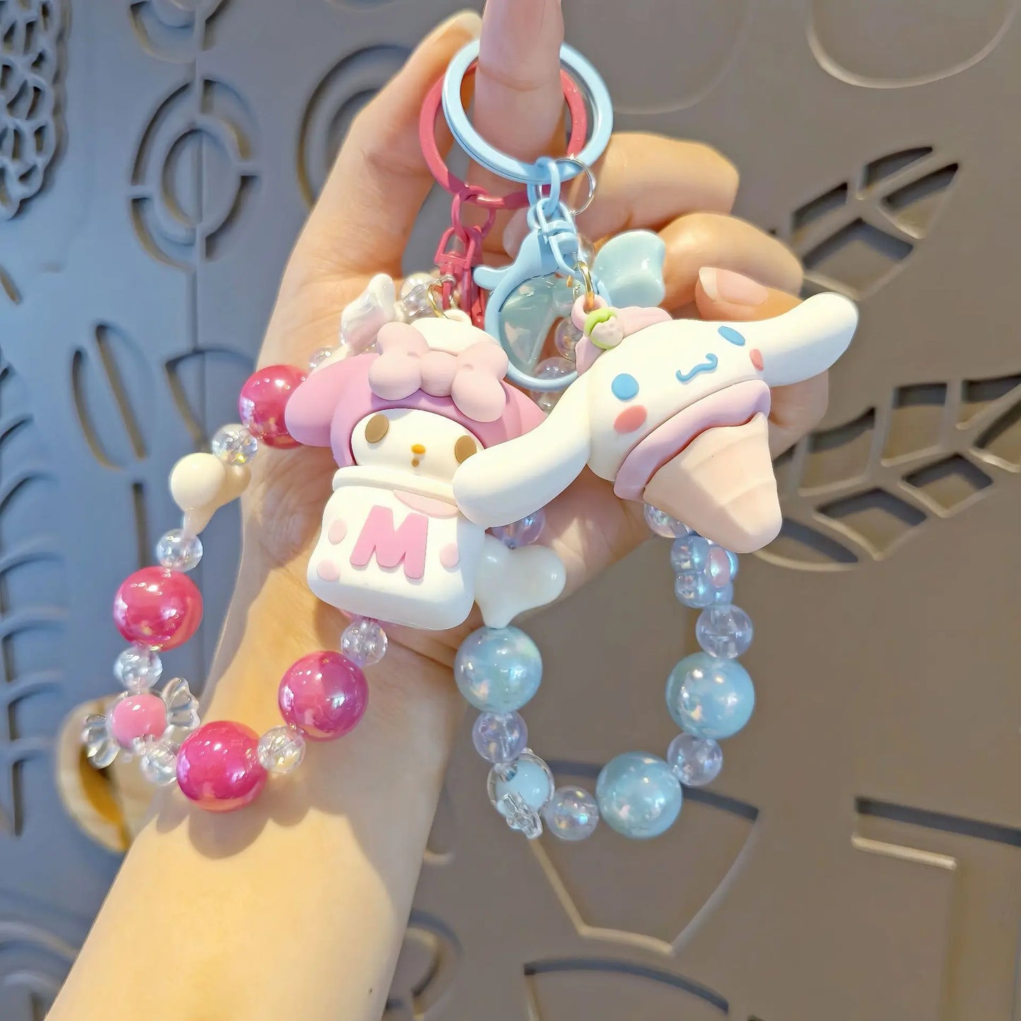 Sanrio Beaded Keychain Hello Kitty Cinnamoroll Kuromi Cute Cartoon Pendant Phone Chain Keychain Bag Pendant Accessories
