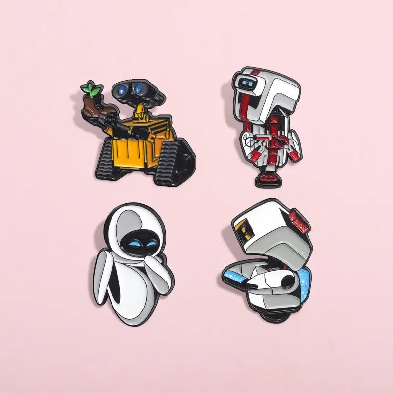 SET Walle Enamel Pins Cartoon Robot Eva Metal Brooch Backpack Badge Halloween Accessory Gifts for Friends Fashion Jewelry