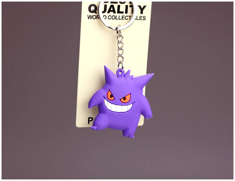 TAKARA TOMY Anime Pokemon Key Chain The Backpack PVC Metal Cubone Gengar Rapidash Abra Porygon Keychain Childrens Toy