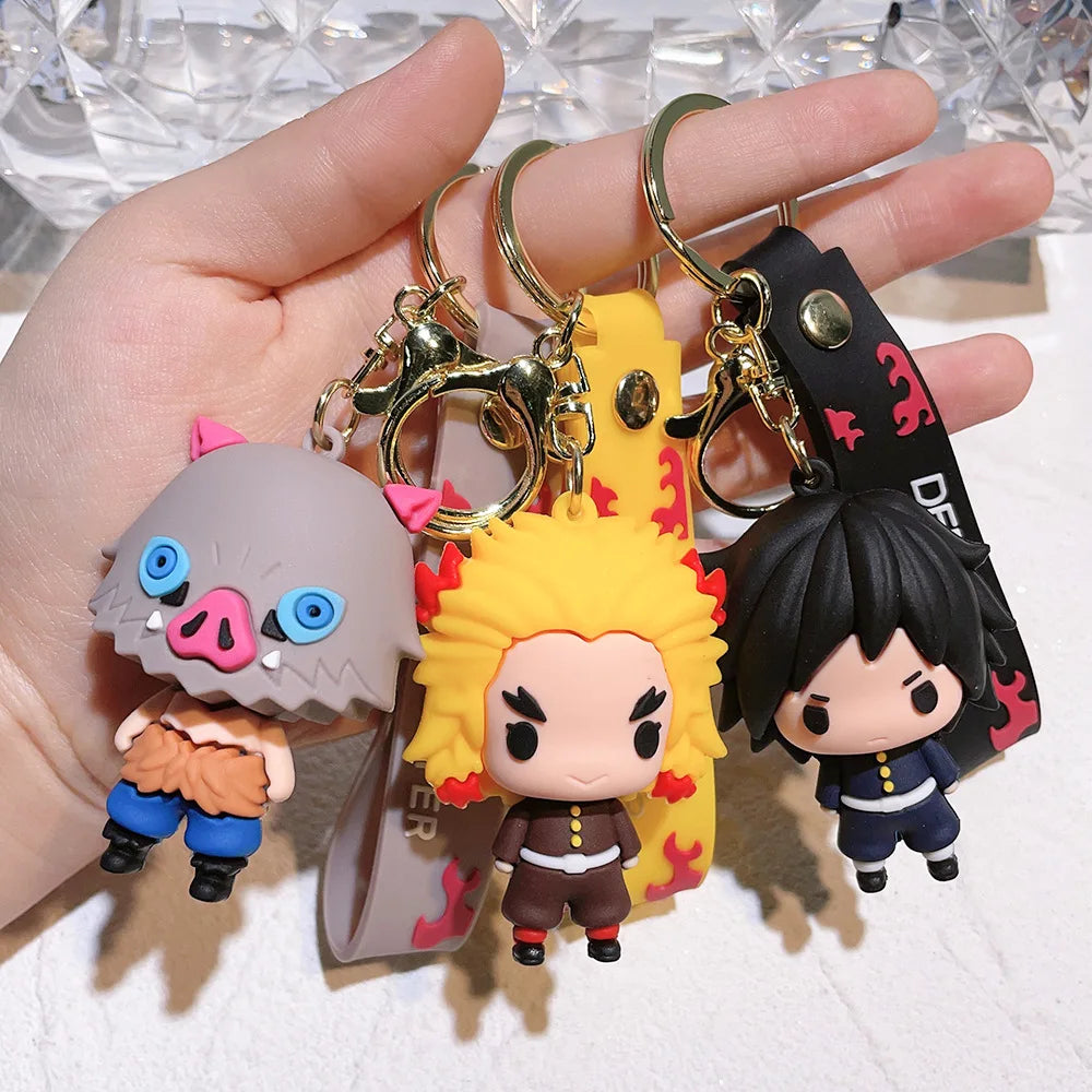 Anime Demon Slayer Pendant Keychain Cute Kamado Tanjirou Rengoku Kyoujurou Keychain Cosplay Keyring Souvenir Gift