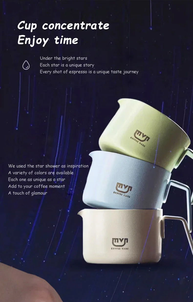 MUVNA Espresso Mug - Star Rain, 100ml Stainless Steel Coffee cup with Scale, Coffee Mugs with Handle, Colourful, Black & White