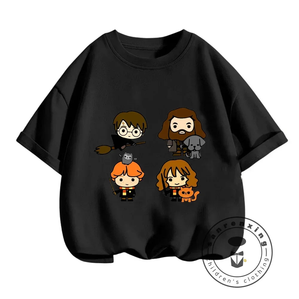 2025 Harries Children T-Shirt Magic Movie Clothes Potters Kawaii Anime Kid Boy Girl Tee Shirts Casual Tops Fashion Short Sleeve