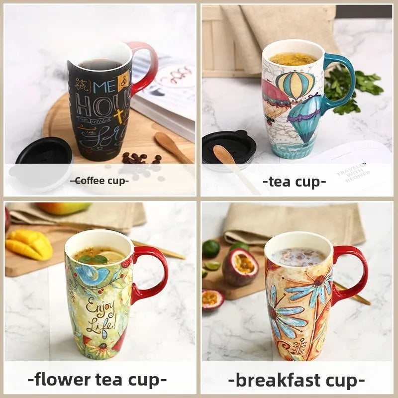 Large-capacity mug mug American ceramic mug ceramic coffee creative coffee cup with lid household water cup