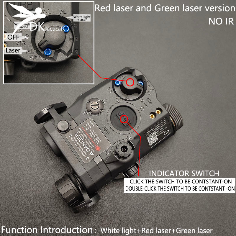 Tactical PEQ15 IR Laser Indicator Red Green Dot/White LED Weapon Laser Fit 20MM Rail Airsoft Outdoor Hunting Aiming Laser