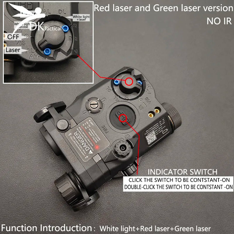Tactical PEQ15 IR Laser Indicator Red Green Dot/White LED Weapon Laser Fit 20MM Rail Airsoft Outdoor Hunting Aiming Laser