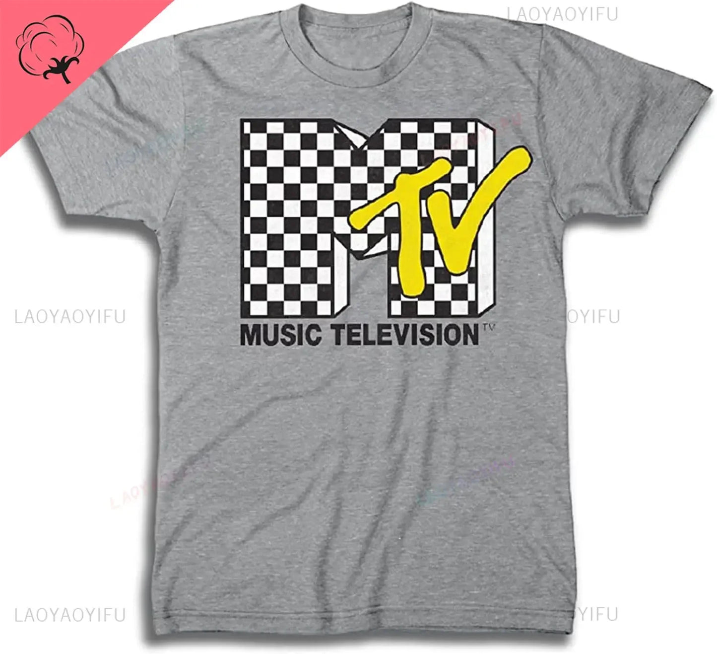 MTV Mens Shirt with Checkerboard  #TBT 1980's 1990'S Clothing  I Want My Music Television TShirt Men Print Streetwear