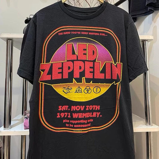 Led-Zeppelin Rock Band American High Street Oldschool Short Sleeve Men's and Women's T-Shirt Tide