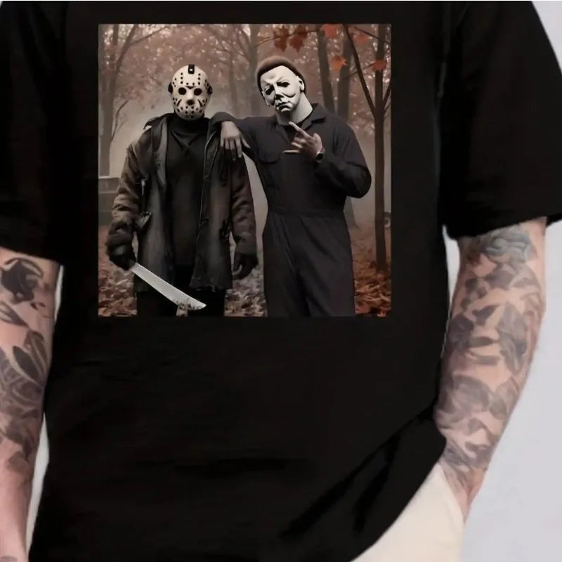 The iconic horror movie T-shirts "Friday the 13th" by Jason Voorhees and Michael Meyer and the men's Halloween T-shirts