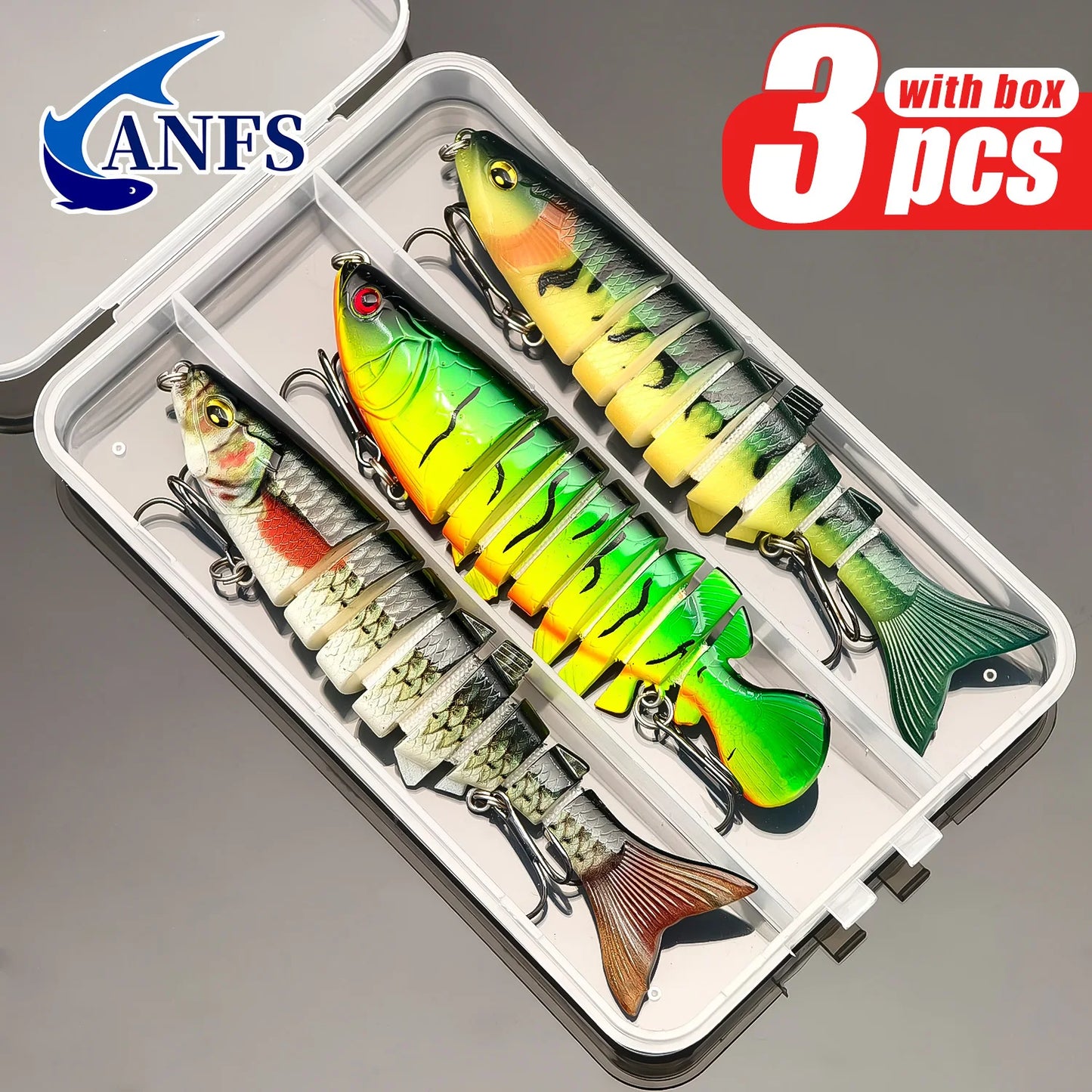 ANFS Fishing Lure Kit of 3piece, Jointed Bait Fishing Lures Assorted Design with Storage Box, Cool Fishing Stuff for Angler