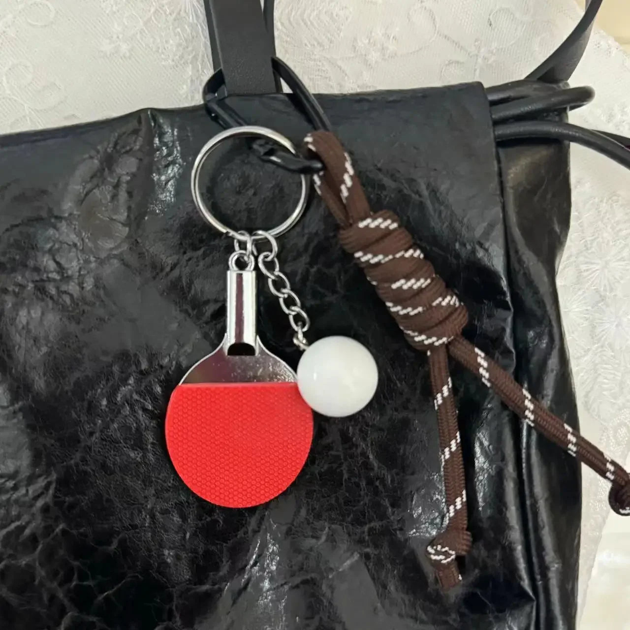 Fashion Simulation Table Tennis Keychain PVC Creative Mini Ping Pong Key Ring Backpack Pendant Car Accessories Sports Club Gift
