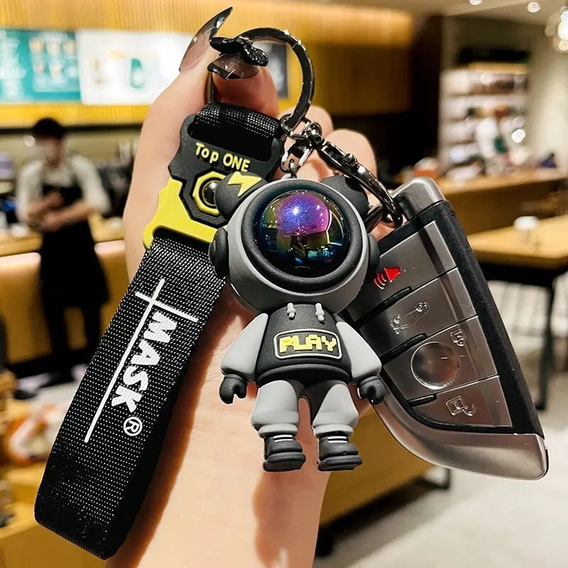PVC Astronaut Bears Key Chains Fashion Cute Animal Keyring Holder for Daily Car Jewelry Laser Accessories Gift Wholesale