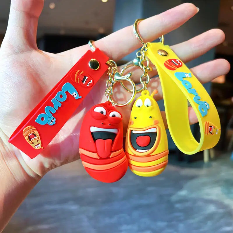 Cute and Funny Larva Pvc Keychain Student Backpack Pendant Red Cartoon Figurine Keychain Stationery Bag Accessory Childrens Toy