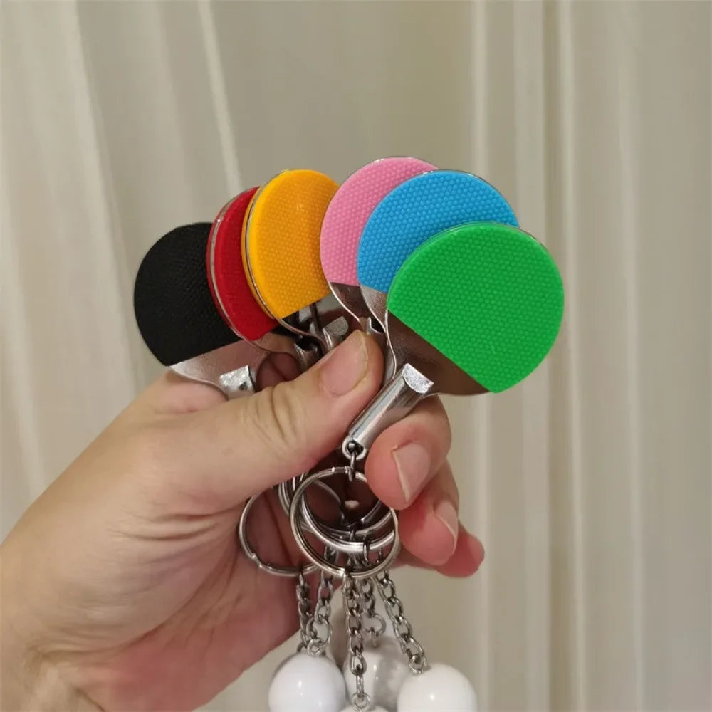 Fashion Simulation Table Tennis Keychain PVC Creative Mini Ping Pong Key Ring Backpack Pendant Car Accessories Sports Club Gift