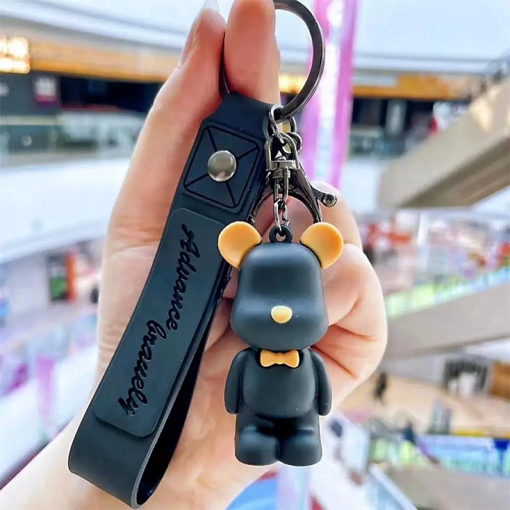 Cute Pvc Tie Bear Keychain Silicone Animal Doll Pendant Keyring With Wristband For Couple Backpack Bag Key Accessories Kid Gifts