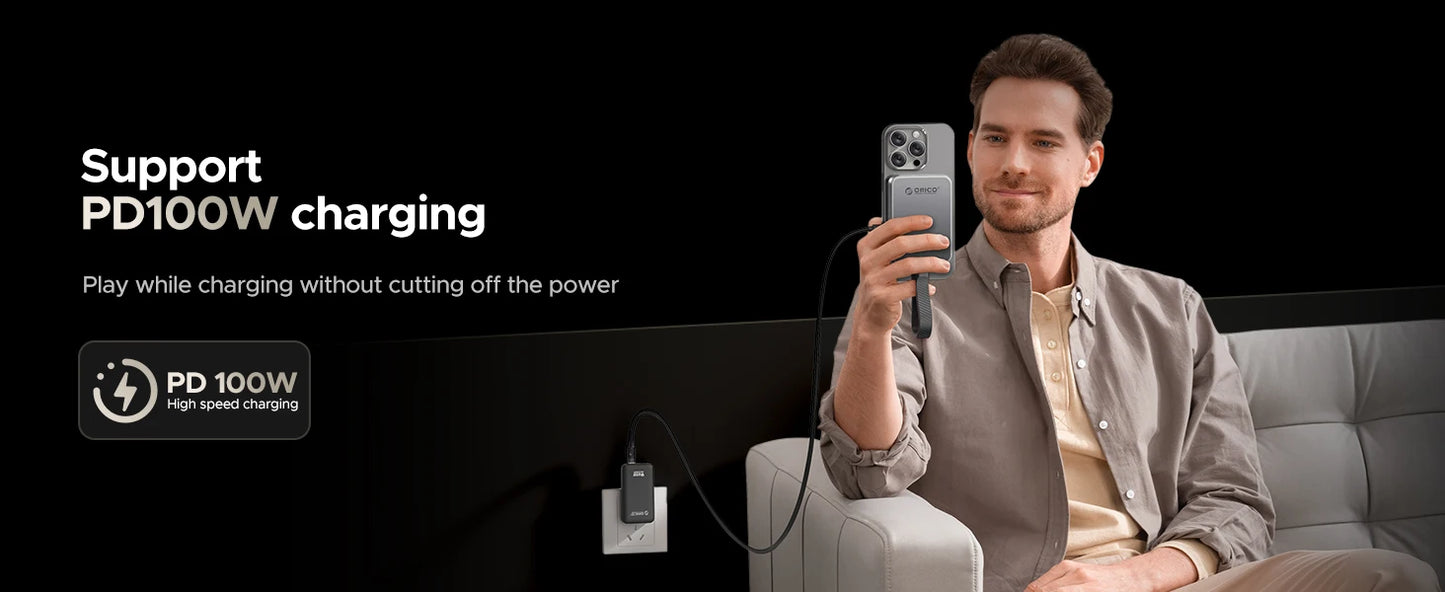 ORICO 1TB Magnetic SSD, PD100W Charging, 4K ProRes HDR, 1000MB/s USB 3.2, Portable External Drive for iPhone 16/15, Laptops