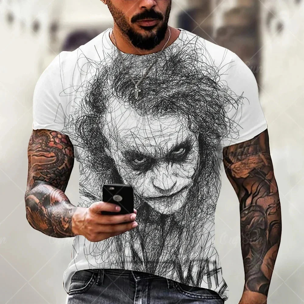 2024 Summer Hot New Joker 3D Printed Men's T-shirt Summer Street Fashion Short Sleeve O Collar Large Poker Men's Top Casual Blac