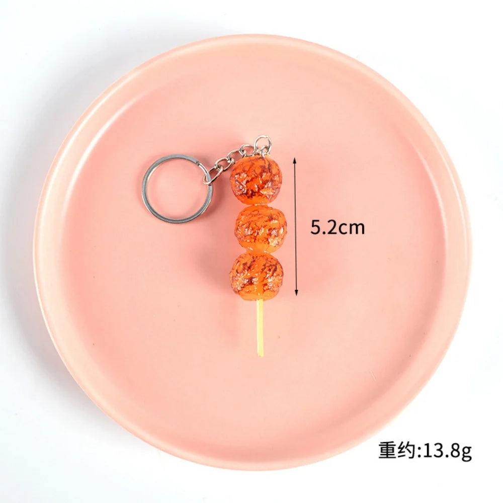 Creative PVC Simulation BBQ Skewers Food Keychain Resin Oden Squid Corn Meatball Keyring Restaurant Opening Gift Fashion Pendant