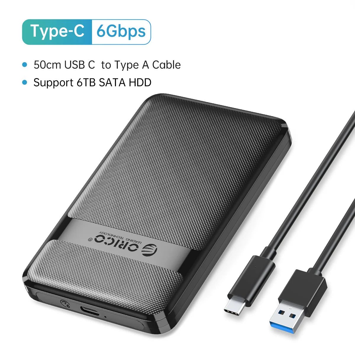 orico 2.5 Inch HDD Case SATA to USB3.0/Type-C Hard Drive Enclosure 6Gbps Max USB-C External SATA HDD enclosure Support Uasp