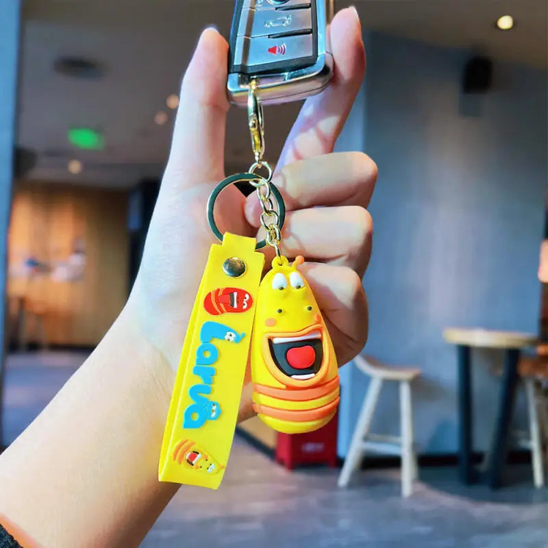 Cute and Funny Larva Pvc Keychain Student Backpack Pendant Red Cartoon Figurine Keychain Stationery Bag Accessory Childrens Toy