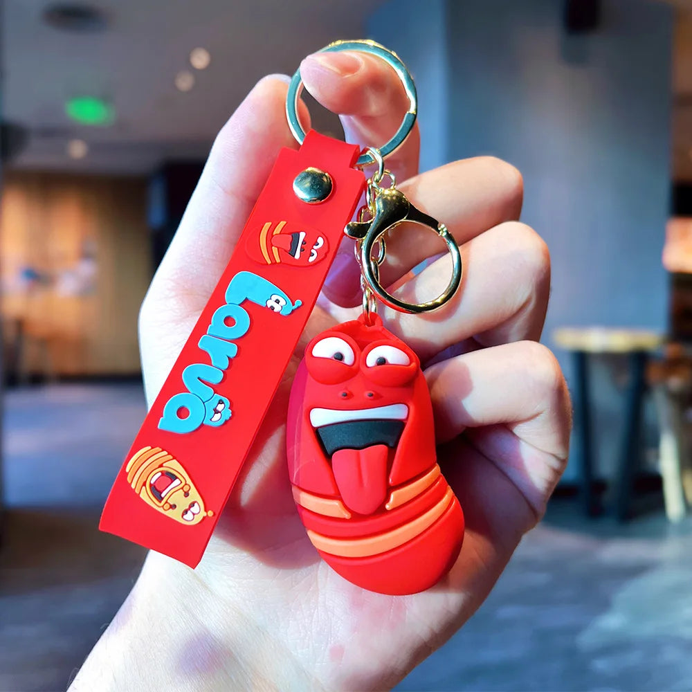 Cute and Funny Larva Pvc Keychain Student Backpack Pendant Red Cartoon Figurine Keychain Stationery Bag Accessory Childrens Toy