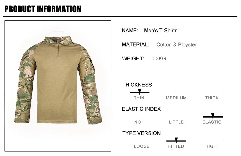 Outdoor Tactical Hiking T-Shirts Men Combat Military Army CP Camouflage Long Sleeve Hunting Climbing Shirt Cotton Sport Clothes