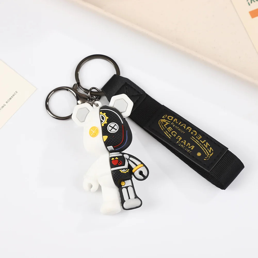 Keychain Cartoon Simple Mechanical Bear Cute Niche Doll Keychain Chain Bag Personalized Small Pendant Accessories DecorativeGif