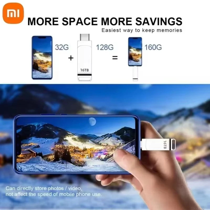 Xiaomi USB 3.2 16TB USB Flash Drive Memory Type-C 2-In-1 8TB 4TB OTG Pendrive 2TB High Speed Flash Disk 1TB For PC Laptop