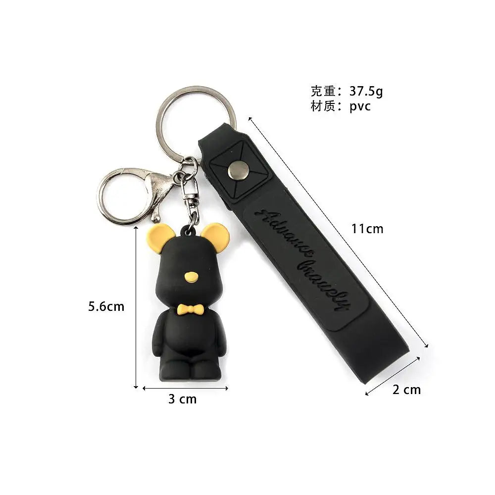 Cute Pvc Tie Bear Keychain Silicone Animal Doll Pendant Keyring With Wristband For Couple Backpack Bag Key Accessories Kid Gifts