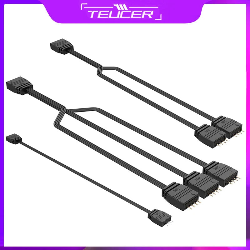 TEUCER RGB Fan Splitter Cable Sync Motherboard Cable RGB Fan Hub Adapter Cable 3PIN PC Fan Extension Cable 1 to 1/2/3/4 Line