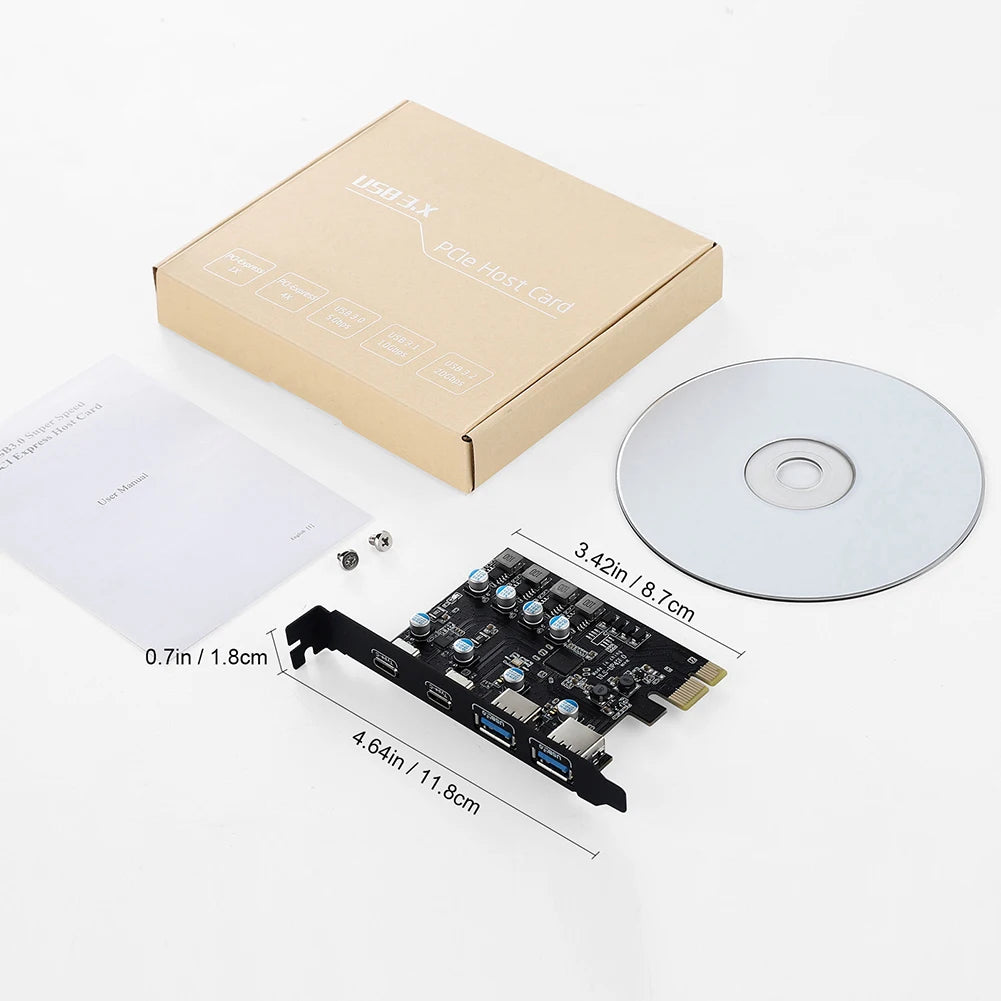 PCI Express Card  2Port USBA/ USBC 5Gbps USB3.2 Gen1 USB3.0 PCIE Card Expansion Add on Card Adapter for Windows/Linux