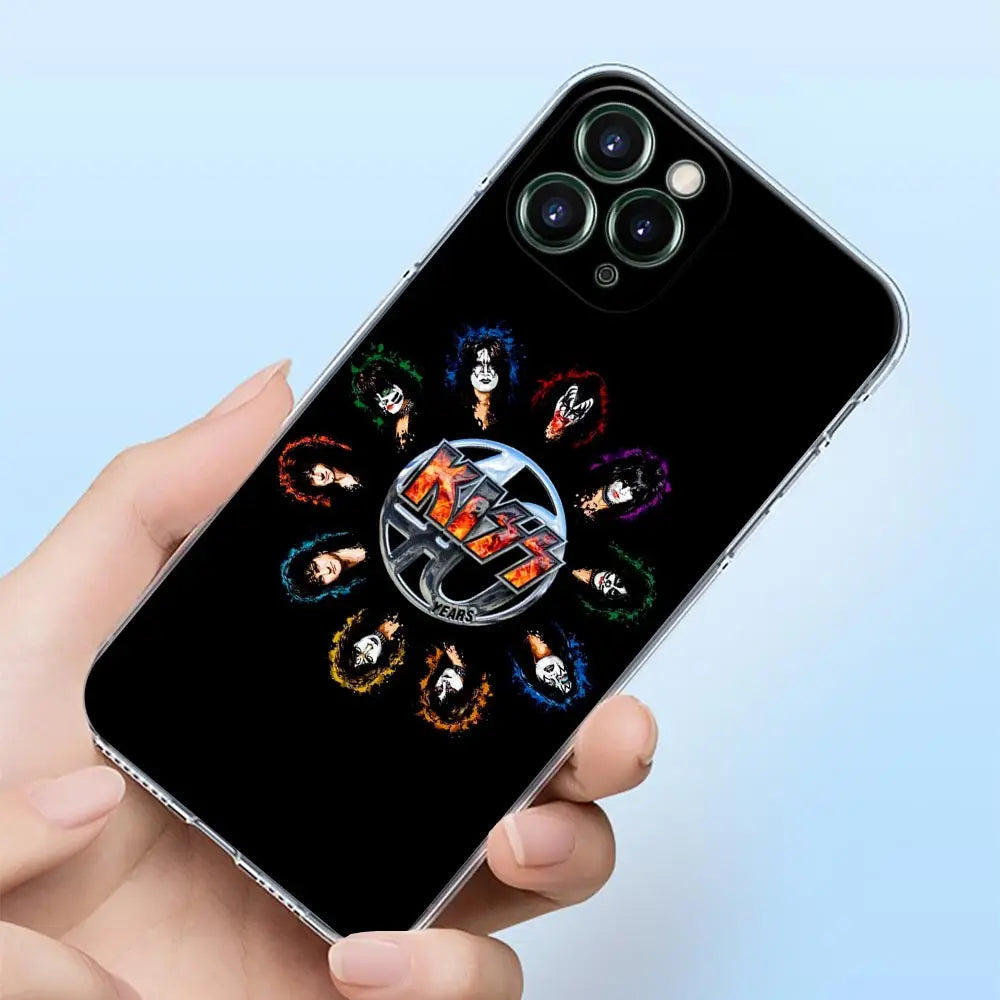 Classics Kiss Rock Band Clear Phone Case For iPhone 15 14 13 12 11 Pro Max Mini Cases iPhone 7 14 15 Plus XS Soft Silicone Cover