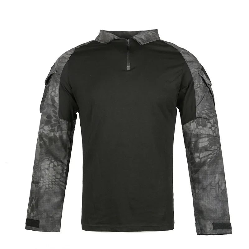 Outdoor Tactical Hiking T-Shirts Men Combat Military Army CP Camouflage Long Sleeve Hunting Climbing Shirt Cotton Sport Clothes